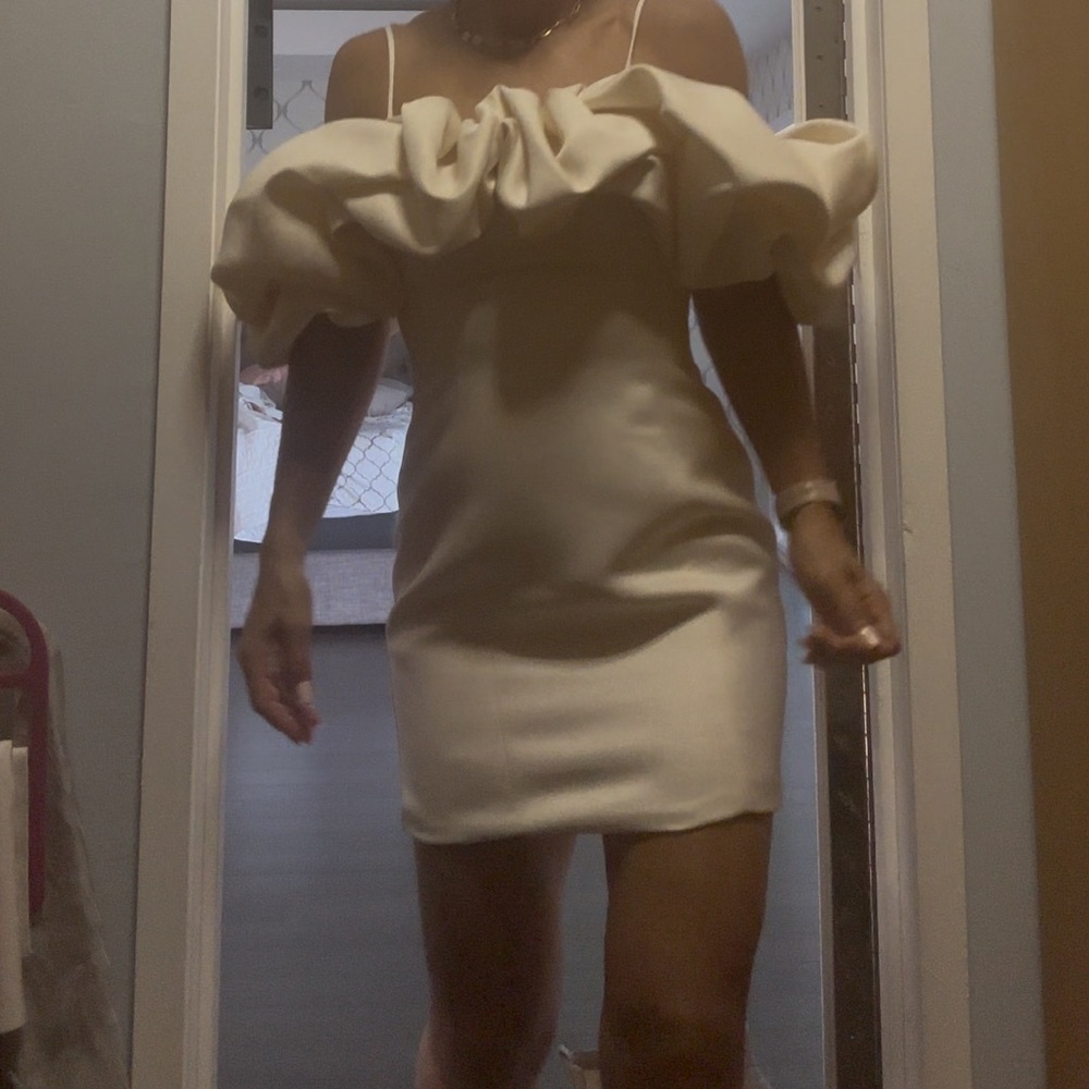 Forever 21 Cream Puff Sleeve Bodycon Dress